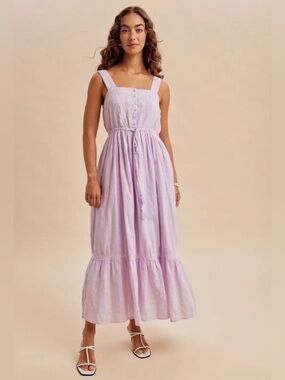 Urban Outfitters NWT Cotton Lilac Button Front Lace Accent Tank Midi Dress Lined